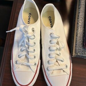 Converse Off-White Canvas Sneakers with Red Trim